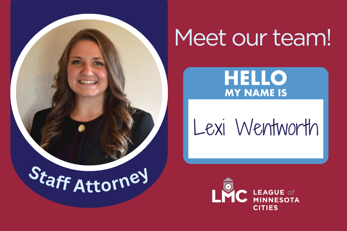 Meet our Team! Nametag that reads "Lexi Wentworth" Lexi's photo is also shown with her title of staff attorney below her headshot.