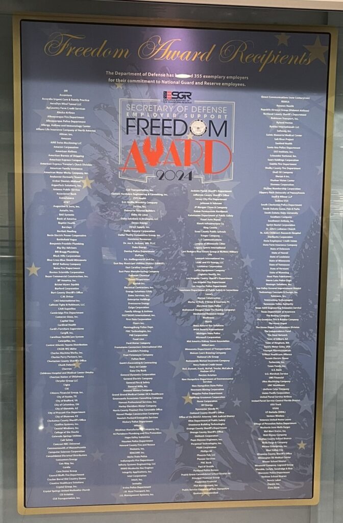 A Freedom Award plaque