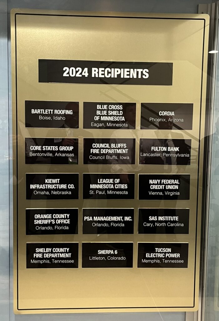 A plaque lists all recipients of the ESGR Freedom Award in 2024