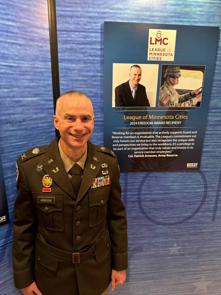 Patrick Arneson, a litigation attorney who serves as a Command Judge Advocate for the U.S. Army Reserve at the Pentagon prior to receiving the ESGR Freedom Award.