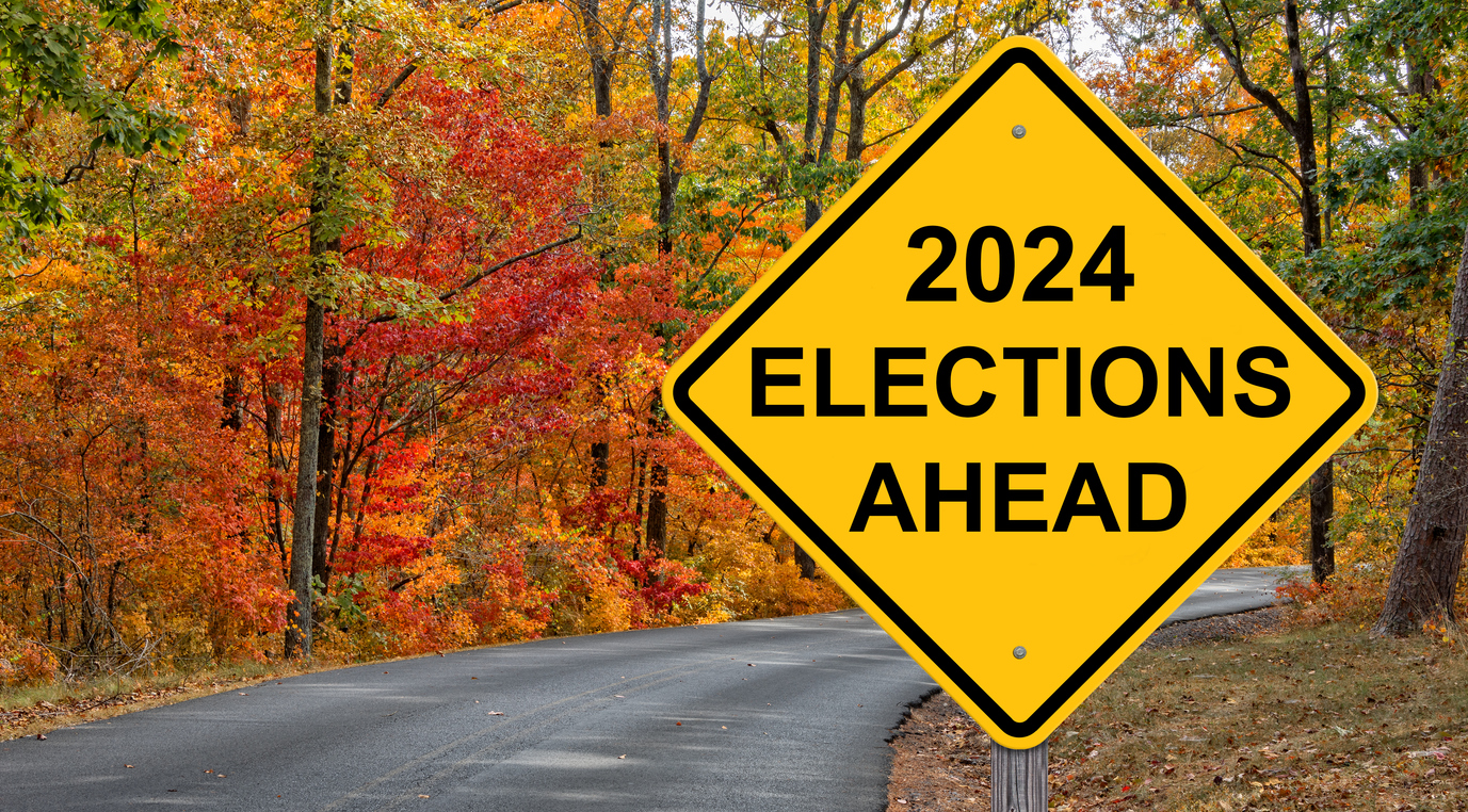 2024 Elections Ahead Caution Sign Autumn Backgroun