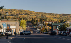 Main street of a small Minnesota city in the fall. 