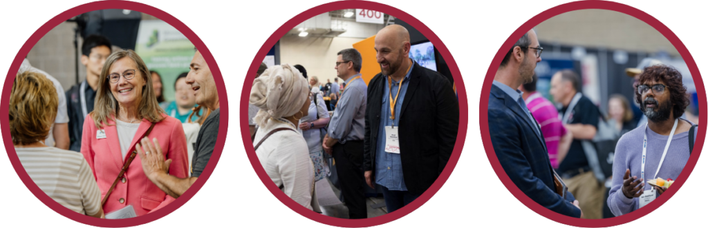 Gropy of photos shows city elected leaders and staff connecting with exhibitors at the LMC Annual Conference Exhibit Hall